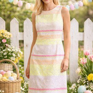 Ann Taylor Striped Floral Lace Sheath Dress Sz 8 Sleeveless Easter Spring